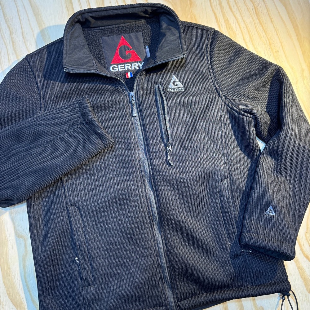 Gerry Men's Ribbed Knit Sherpa Lined Full Zip Fleece Jacket Black Size Large